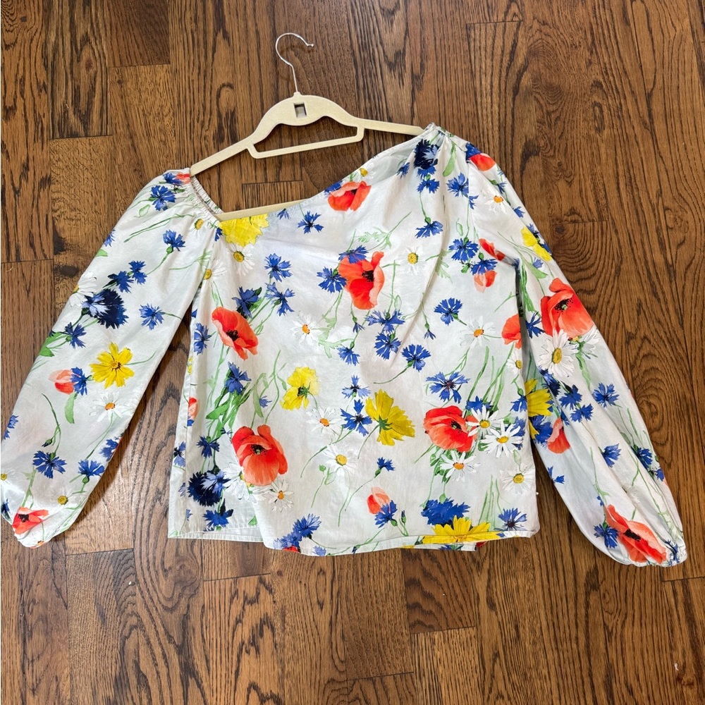 Lela Rose Multicolor Floral Off-Shoulder Blouse